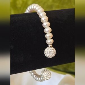 Freshwater Pearl Cuff  Rhinestone Tips Genuine Rare Wedding Vintage